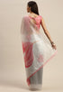 Off-White And Pink Organza Digital Floral Printed Traditional  Saree