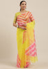 Yellow And Pink Organza Digital Floral Printed Traditional  Saree