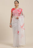 Light Grey And Pink Organza Digital Floral Printed Traditional  Saree