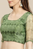 Green Organza Digital Floral Printed Traditional  Saree