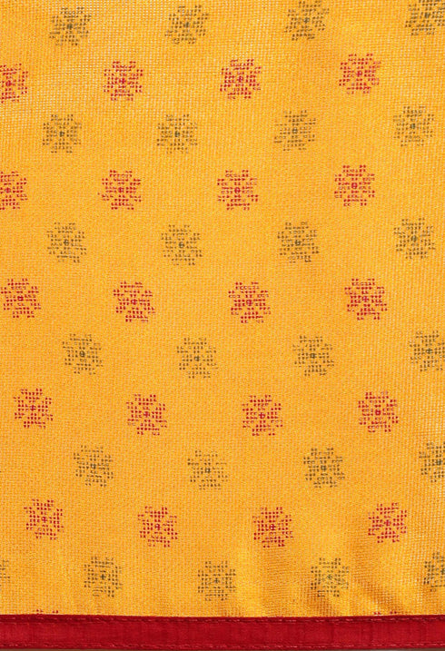 Yellow & Red Jute Silk Embellished Embellished Traditional Saree