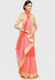 Peach Pure Cotton Zari Border Work Traditional Saree