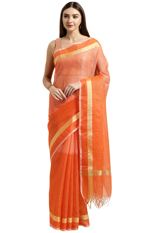 Orange kota Doria Cotton Plain Traditional Saree