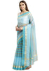 Sky Blue kota Doria Cotton With Multicolored Striped Printed Traditional Saree