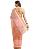 Light Pink kota Doria Cotton With Multicolored Striped Printed Traditional Saree