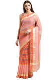 Light Pink kota Doria Cotton With Multicolored Striped Printed Traditional Saree