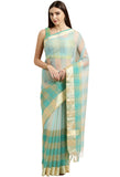 Turquoise & Beige kota Doria Cotton Printed Traditional Saree