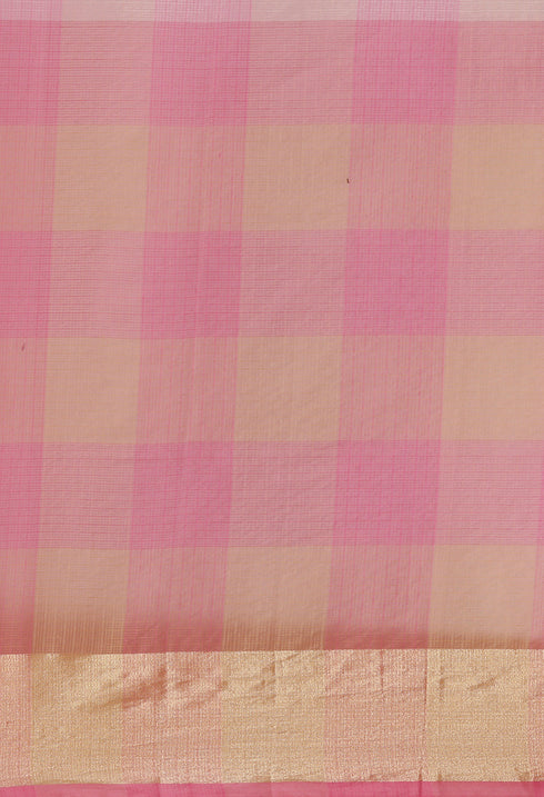 Pink & Beige kota Doria Cotton Printed Traditional Saree