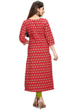 Red And Green Pure Cambric Cotton Jaipuri Printed Kurti