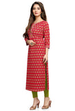 Red And Green Pure Cambric Cotton Jaipuri Printed Kurti