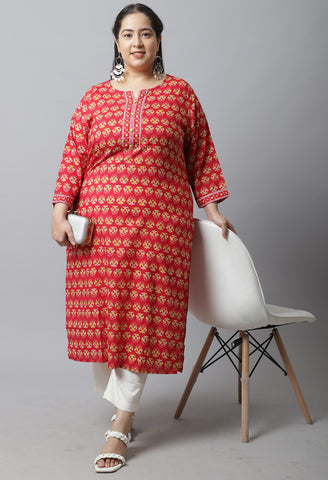 Pure Cambric Cotton Jaipuri Printed Plus Size Kurti