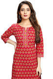 Red And Green Pure Cambric Cotton Jaipuri Printed Kurti