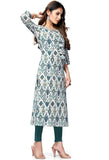 White And Grey Pure Cambric Cotton Jaipuri Embroidered Kurti