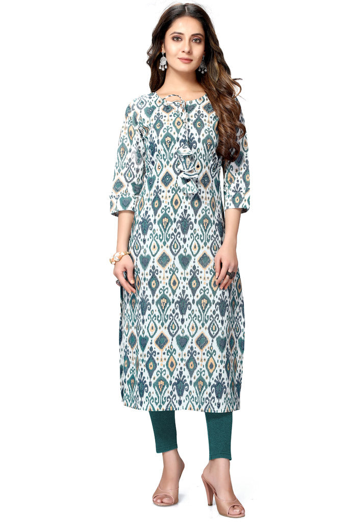 White And Grey Pure Cambric Cotton Jaipuri Embroidered Kurti