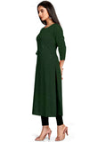 Bottle Green Rayon Slub Embroidered Kurti