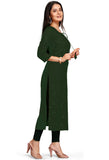 Bottle Green Rayon Slub Embroidered Kurti