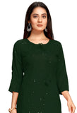 Bottle Green Rayon Slub Embroidered Kurti