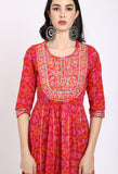 Pink Pure Cambric Cotton Embroidered Kurti