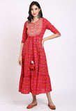 Pink Pure Cambric Cotton Embroidered Kurti