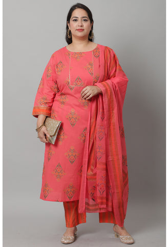 Pure Cambric Cotton Printed Kurta Set With Dupatta