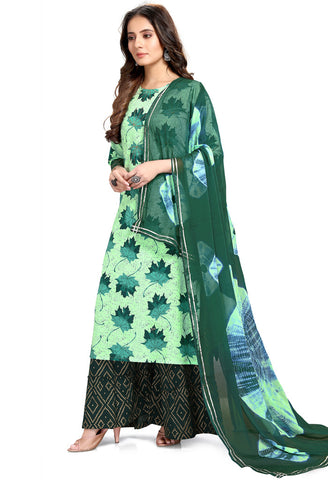 Light Green Pure Cambric Cotton Jaipuri Printed Kurta Set With Dupatta