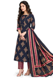 Navy Blue Pure Cambric Cotton Jaipuri Printed Kurta Set With Dupatta