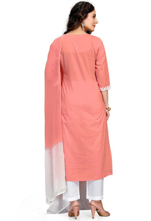 Pink Pure Cambric Cotton Embroidered Kurta Set With Dupatta
