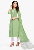 Green Pure Cambric Cotton Embroidered Kurta Set With Dupatta