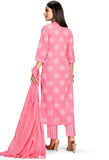 Baby Pink Pure Cambric Cotton Jaipuri Printed Kurta Set With Dupatta