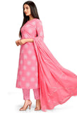 Baby Pink Pure Cambric Cotton Jaipuri Printed Kurta Set With Dupatta