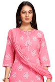 Baby Pink Pure Cambric Cotton Jaipuri Printed Kurta Set With Dupatta