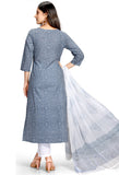 Grey And White  Pure Cambric Cotton Printed Kurta Set With Dupatta