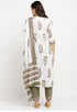 White And Green Pure Cambric Cotton Floral Printed Kurta Set With Dupatta