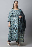 Pure Cambric Cotton Printed Plus Size Kurta Set With Dupatta