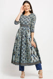 Blue Pure Cambric Cotton Printed Kurta Set With Dupatta