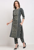 Navy Blue Pure Cambric Cotton Embroidered Kurta Set With Dupatta