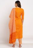 Orange Pure Cambric Cotton Floral Embroidered Kurta Set With Dupatta