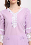 Purple Pure Cambric Cotton Floral Embroidered Kurta Set With Dupatta