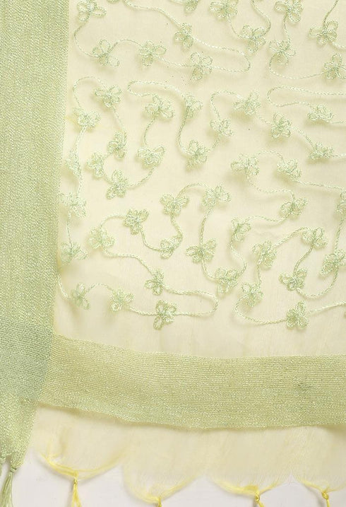 Light Green Pure Cambric Cotton Floral Embroidered Kurta Set With Dupatta
