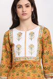 Mustard & White Pure Cambric Cotton Embroidered Kurta Set With Dupatta
