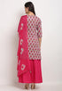 Grey And Pink Pure Cambric Cotton Floral Printed Kurta Set With Dupatta