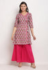 Grey And Pink Pure Cambric Cotton Floral Printed Kurta Set With Dupatta