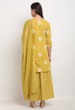 Yellow Pure Cambric Cotton Floral Printed Kurta Set With Dupatta