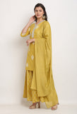 Yellow Pure Cambric Cotton Floral Printed Kurta Set With Dupatta