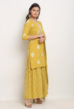 Yellow Pure Cambric Cotton Floral Printed Kurta Set With Dupatta