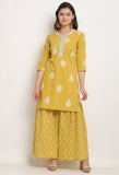 Yellow Pure Cambric Cotton Floral Printed Kurta Set With Dupatta