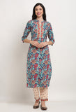 Navy Blue Pure Cambric Cotton Floral Printed Kurta Set With Dupatta