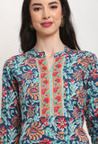 Navy Blue Pure Cambric Cotton Floral Printed Kurta Set With Dupatta
