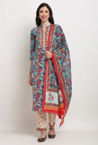 Navy Blue Pure Cambric Cotton Floral Printed Kurta Set With Dupatta