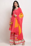 Pink Pure Cambric Cotton Floral Solid Kurta Set With Dupatta